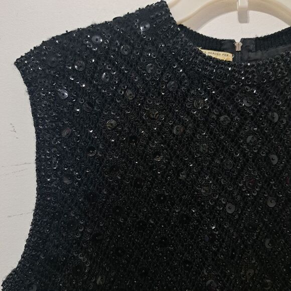 Vintage Cyn Les Wool Hand Beaded Sequin Sleeveless Top Size 40 Black - Picture 14 of 17